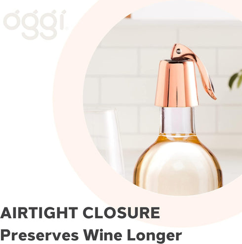 OGGI Copper Plated Bottle Stopper Set of 2 - Stylish Wine Saver Stoppers with Airtight Levers