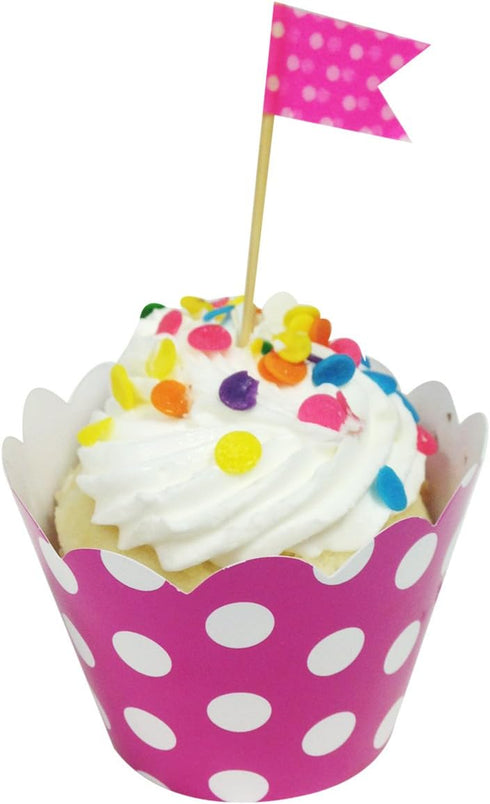 Wrapables Standard Size Hot Pink Polka Dots Cupcake Wrappers - Set of 20