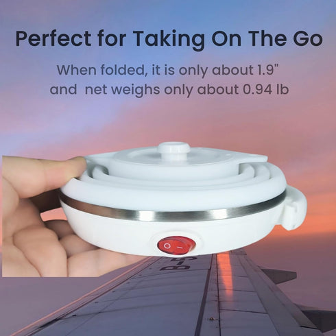 Travel Kettle Electric, Portable Collapsible Tea Kettle, Food Grade Silicone, Auto Shut Off (White)