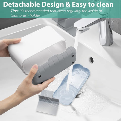 Boperzi Toothbrush and Toothpaste Holder Drainage for Bathroom Countertop with Adjustable Dividers, Large Toothpaste Caddy Organizer Storage Rustic Decor Set Anti-Slip for Shower,Family,Kids Gray by Boperzi