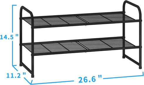 2-Tier Simple Trending Stackable Shoe Rack, Metal Shoe Shelf Storage Organizer, Black