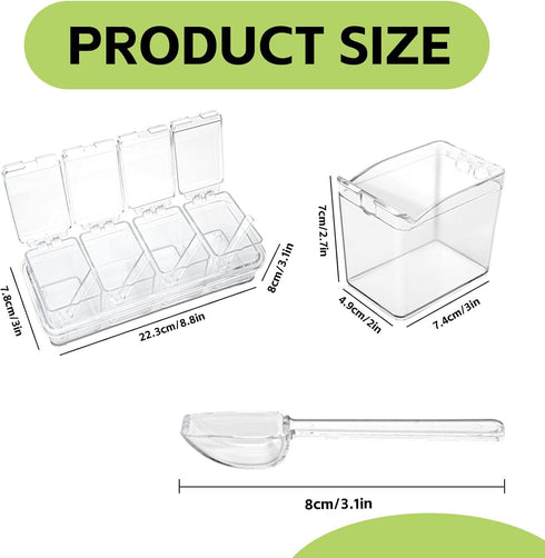 Clear Seasoning Box, 2 Pieces Clear Seasoning Box with Spoon 8 Pieces Kitchen Spice Pots for Spice Salt Sugar Pepper, Acrylic Spice Storage Containers Condiment Jars with Lid and Spoon (transparent)