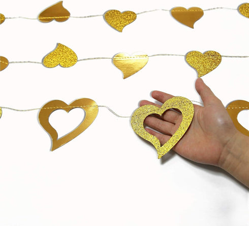 Cheerland Gold Heart Garland, Romantic Decorations Paper Streamers for Mother’s Day, Engagement, Wedding, Party Supplies