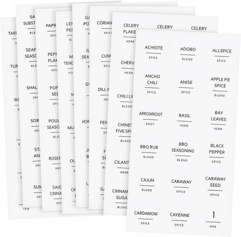 Talented Kitchen 144 Spice Labels Stickers - Preprinted White Spice Jar Labels for Organization, Water Resistant