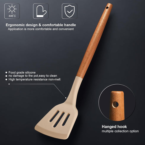 RAXCO 18 Pieces Kitchen Set, 7 Silicone Cooking Utensils, 6 Knife Set with Sharpener, 5 Cookwares, Khaki