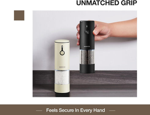 Set, 6 2packBlack+Cream Stainless Steel Rechargeable Electric Salt and Pepper Grinder USB Charging with Dust Cover