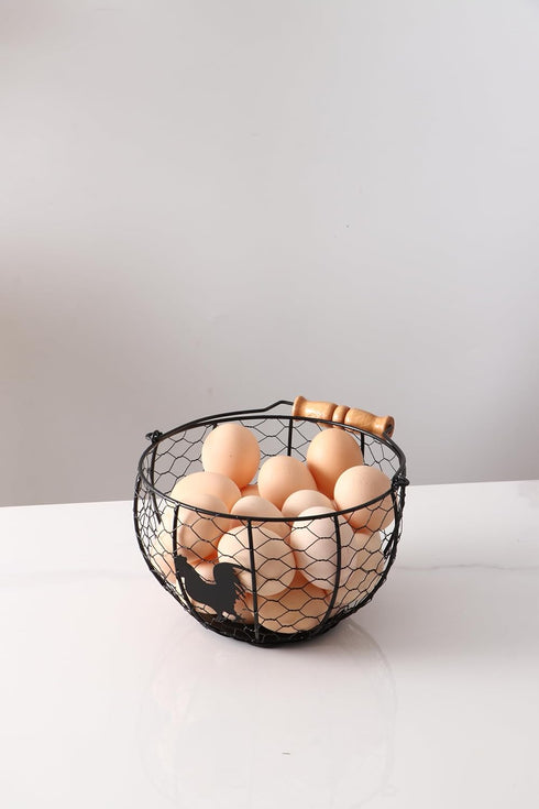 Countertop Fresh Eggs Collecting Basket With HandleVintage Style Metal Wire Eggs Holder Basket for Kitchen Storage Bin
