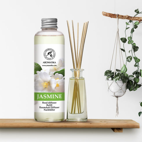 AROMATIKA Jasmine Essential Oil 200ml - Natural Reed Diffuser Refill for Long-Lasting Fragrance