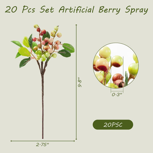 20 9.8 inch SHACOS Artificial Pink Berry Stems PCS Fake Berries Branches Spray with Green Leaves Small Berry Picks