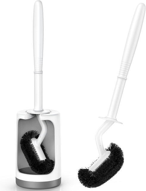 HAMITOR Toilet Bowl Brush Holder Set, Curved Design Holder for Deep Cleaning, Compact Scrubber for Small Spaces