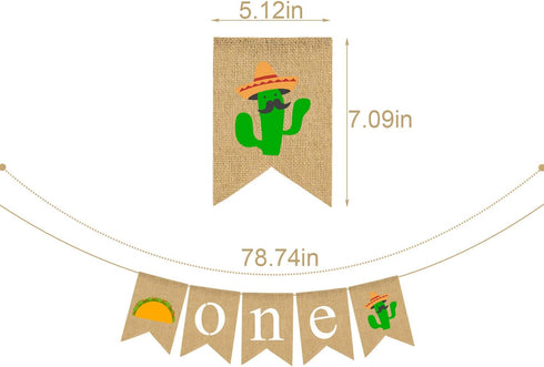 Rainlemon 1st ONE High Chair Banner Mexican Jute Burlap Cinco De Mayo Taco Cactus Baby Birthday party Fiesta Decoration