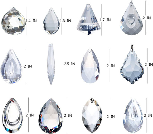 Pack 12 H&D of Clear Crystal Chandelier Lamp Lighting Drops Pendants Balls Prisms Hanging Glass Prisms Parts Suncatcher
