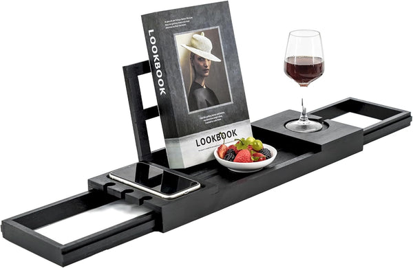 Utoplike Bamboo Bathtub Tray, Adjustable Bath Caddy Table for Tub, Bathroom Organizer with Book, Tablet, Wine Glass