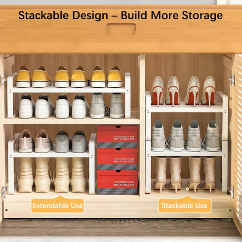 1-Tier (H:10"), 14.9"-23.6", Closet, Pack Expandable Metal Shoe Rack Adjustable Width Heavy-Duty Free-Standing Shoe