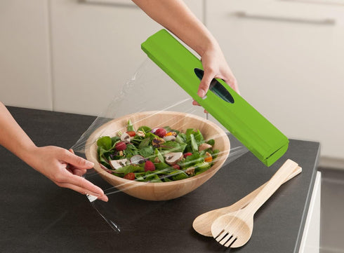 WENKO Plastic Wrap Dispenser with Cutter, Refillable Aluminum Foil Wrap Holder for Kitchen Organization