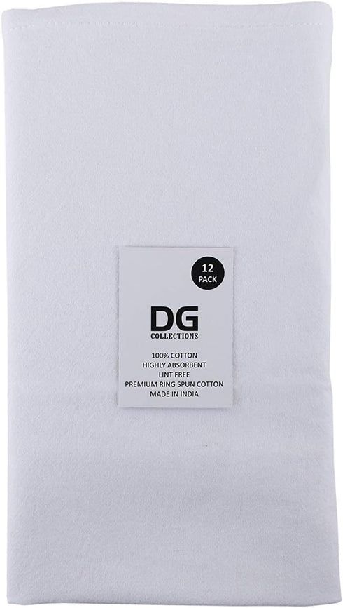 DG Collections 100% Cotton Flour Sack Towels, 12 Pack, 27x27 Inches, White, Lint-Free, Reusable Kitchen Towels