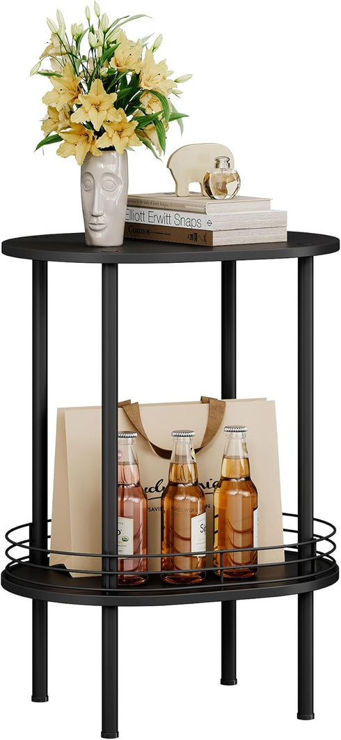 Storage,2-Tier Nursery,1 Small Modern Oval Side Table with Side Tables Living Room,Sturdy Nightstand for Small Space