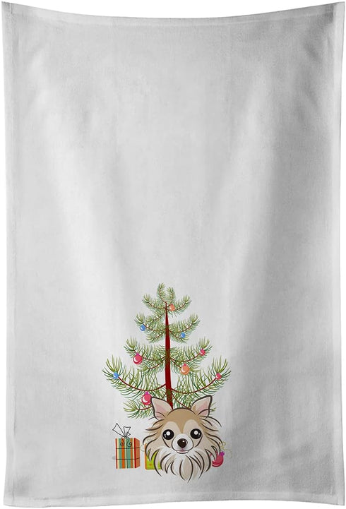 Caroline's Treasures BB1623WTKT Christmas Tree and Chihuahua White Kitchen Towel Set of 2, Decorative Bathroom Hand