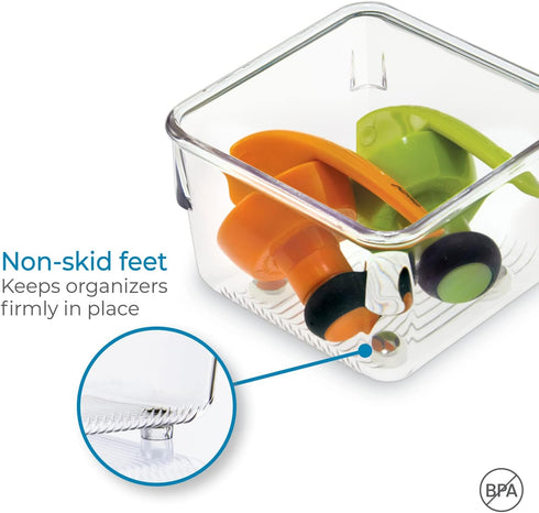 iDesign Linus Plastic Drawer Organizer - Set of 2, 3" x 3" x 2", Clear Storage Container for Vanity & Kitchen