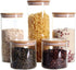 LEAVES AND TREES Y Stackable Kitchen Canisters Set, Pack of 5 Clear Glass Food Storage Jars with Bamboo Lid