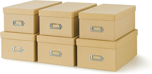 Soul & Lane Kraft Storage Boxes - Set of 6 (3 Large, 3 Medium), Keepsake Memory Organizers with Lids