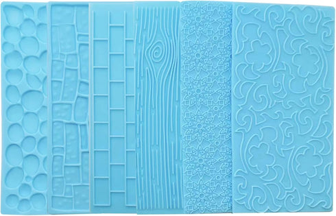 6 Pack Fondant Impression Mat Set, Cake Decor Mold Set for Embossed Tree Bark/Flower/Cobblestone Design