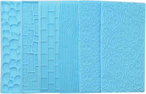 6 Pack Fondant Impression Mat Set, Cake Decor Mold Set for Embossed Tree Bark/Flower/Cobblestone Design
