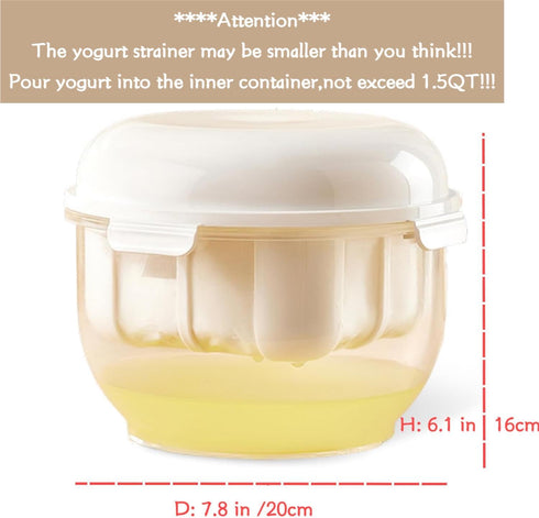 Generic (1.5QT) (600g) 7.8*7.8*6.1in, Greek Yogurt Strainer with Lid.Yogurt Filter with Ultra Fine Mesh,to Makes small