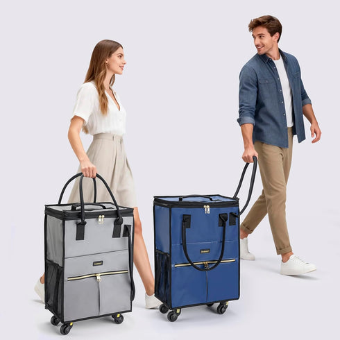 Small_41L) Reusable Grocery Bag on Wheels, Foldable Rolling Duffle Bag, Carry on Luggage Bag with Handle and Zipper