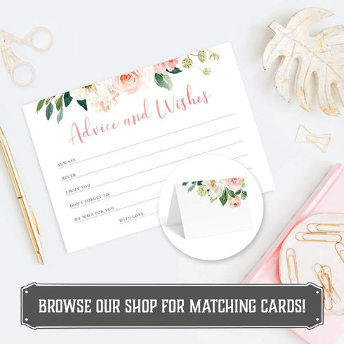Set of 50 Double Sided Floral Advice and Wishes Cards for Bridal Shower, Baby Shower, Wedding, Graduation, and