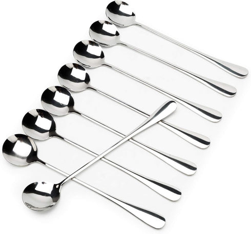 Long-handled Ice Tea Spoon, Cocktail Stir Spoons, Stainless Steel Coffee Spoons, Ice Cream Scoop Set of 8 (Silver)