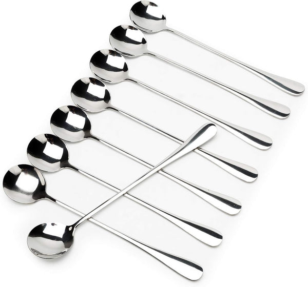 Long-handled Ice Tea Spoon, Cocktail Stir Spoons, Stainless Steel Coffee Spoons, Ice Cream Scoop Set of 8 (Silver)