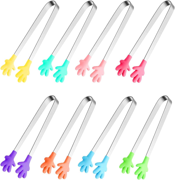 8PCS Silicone Mini Tongs - 5Inch Hand Shape Food Tongs for Serving Food, Ice Cube, Fruits, Barbecue