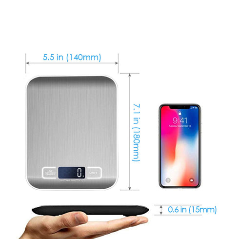 Digital Kitchen Scale - Food Scale for Meat Baking Weight, Up to 11 lb (1g-5KG), Silver Stainless Steel with LCD Display