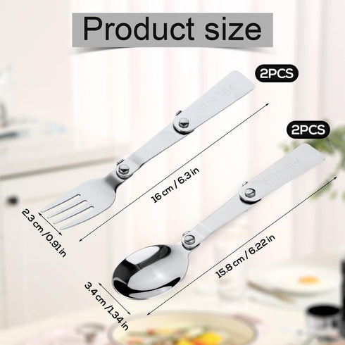 Spoon Fork for THERMOS FUNTAINER Food Jar 16 Oz, Multifunctional Folding Spoon and Fork Replacement Portable Tableware Metal Serving Foldable Spoon for Picnic Travel Outdoor (2 Forks, 2 Spoons) by BOXOB
