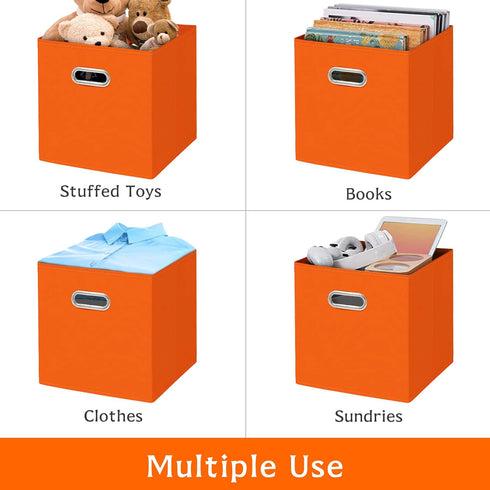 Fabric Storage Bins Cubes - Foldable Organizer with Handle, 11x11x11, Set of 3, Orange