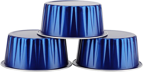 EUSOAR Cupcake Cups with Lids, 5oz 50pcs Disposable Desserts Flan, 3.34"x2.59"x2.35" 125ml Baking Cups with Lids, Aluminum Foil Desserts Cupcake Flan, Catering Gathering Shower Favor-Royal Blue
