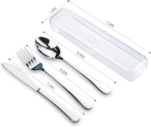 4PCS Premium Travel Utensils Set with Case, Stainless Steel Portable Cutlery Set for Lunch Box (Silver)