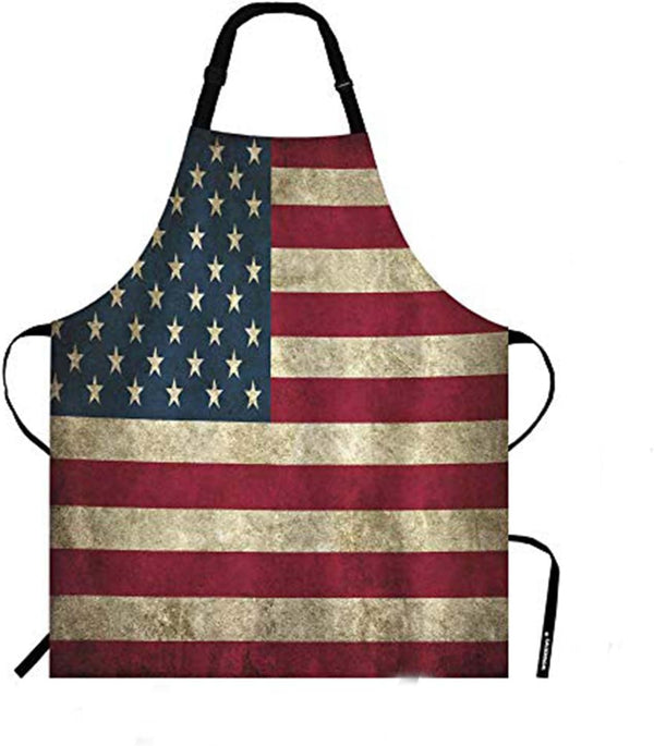 WONDERTIFY Rustic USA Flag Vintage Apron, Adjustable Bib Apron for Men Women, Suitable for Kitchen Cooking BBQ