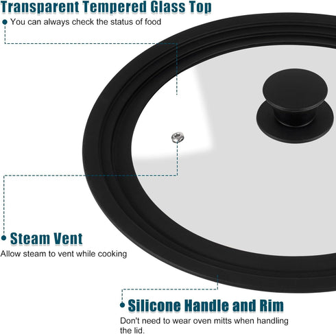 Universal Lid for Pots Pans and Skillets, Pan Cover Fit 6", 7", 8" Diameter Cookware, Silicone Replacement Pan Lid Pot Lids for Frying Pans, Cast Iron,Tempered Glass Lid by Komokeru