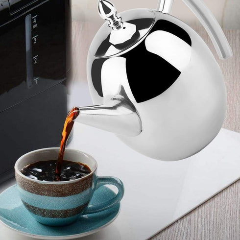 Stainless Steel Teapot, Metal Tea Kettle with Removeable Infuser Coffee Kettle Tea Maker Tea Pot Coffee Server Table Serving Pot for Loose Tea(1500ML)