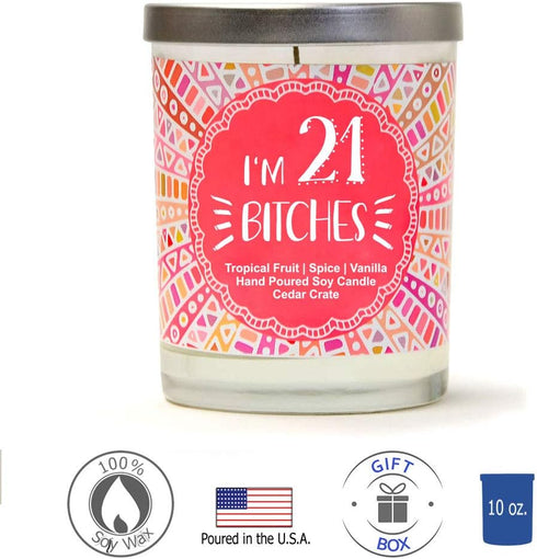 21st Birthday Gift for Her | Funny Scented Candle for Daughter, BFF, Sister - Tropical Fruit, Spice, Vanilla