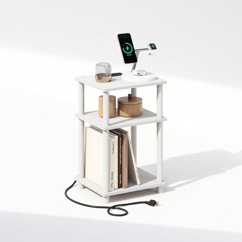 3-Tier Closet, Furinno JUST Night Stand, Turn-N-Tube Nightstand with Charging Station, Bedside Table, End Table, Side
