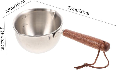Mini Milk Warmer Pot, Small Sauce Pan, Stainless Steel Pot for Cheese Melt, Butter with Wood Handle