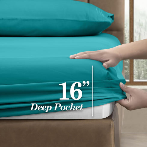 Premium 4-Piece Microfiber Sheet Set, 1800 Hotel Quality, Turquoise, Full, 16 Inch Deep Pocket, Ultra Soft Bedding