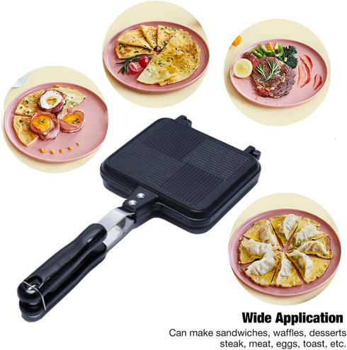 Double Sided Frying Pan, Non-Stick with Heat-Resistant Handles, Multifunctional Breakfast Pan, 5.5 Inches