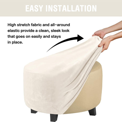Abeibei Round Ottoman Covers, High Stretchy Ottoman Slipcover Protector for Footrest Foot Stool Furniture Soft Plush