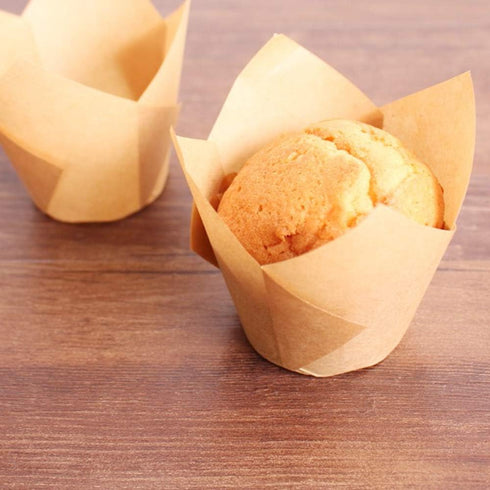150 pcs Tulip Cupcake Liners, Natural Baking Cups, Muffin Paper Liner, Grease-Proof Wrappers for Parties