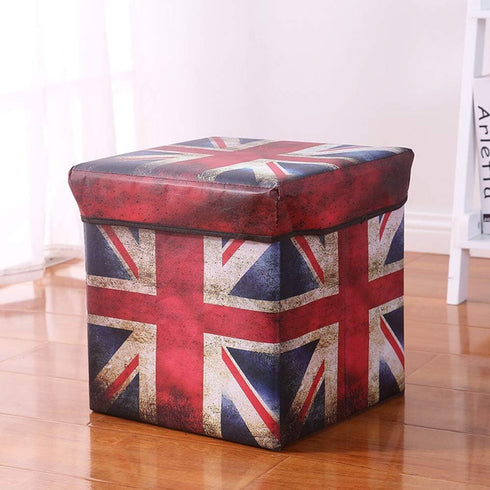 feb.7 Storage Ottoman,Folding Stools Foot Rest, Storage Boxes Coffee Table, Faux Leather British Retro Household