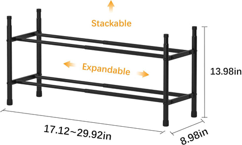 TZAMLI 2-Tier Closet, 17.2"-30" 9" 14" Inch Expandable Metal Shoe Rack for Stackable Shoe Organizer Adjustable Metal